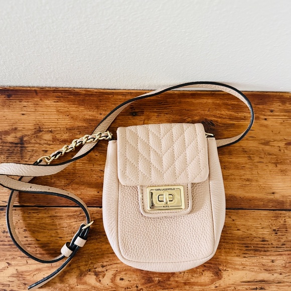Karl Lagerfeld Handbags - Karl Lagerfeld Agyness Paris Leather Blush Crossbody Bag in Shell